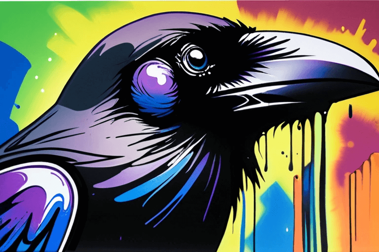 Graffiti-style picture of a Raven, alcohol markers and aerosol paint